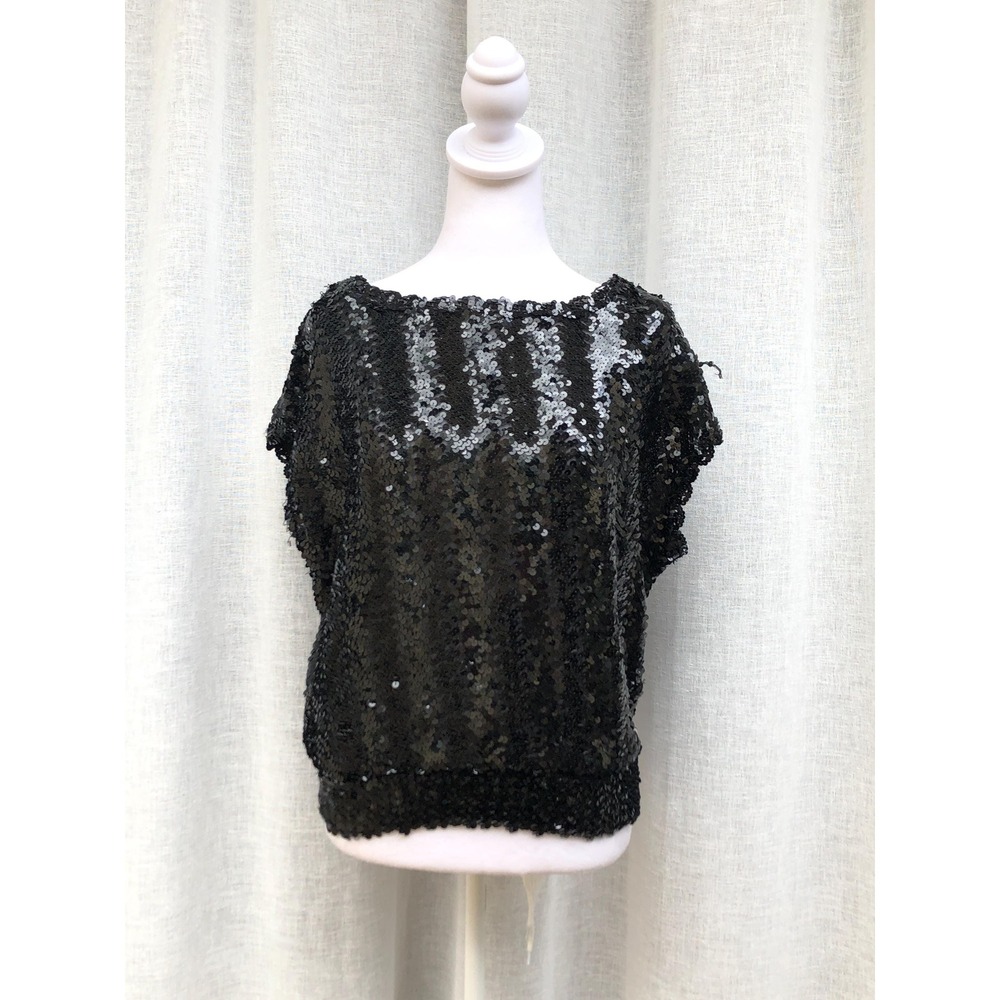 Creations Iii Black Sequin Embellished Sleeveless Party Top